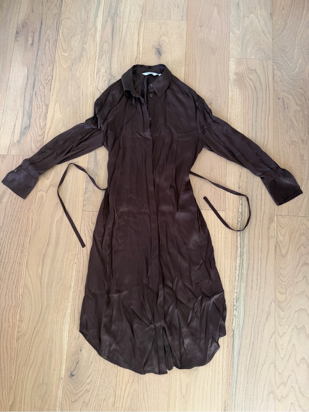 & Other Stories Woman’s Size Small - Silk-Blend Brown Shirt Dress with Tie Waist